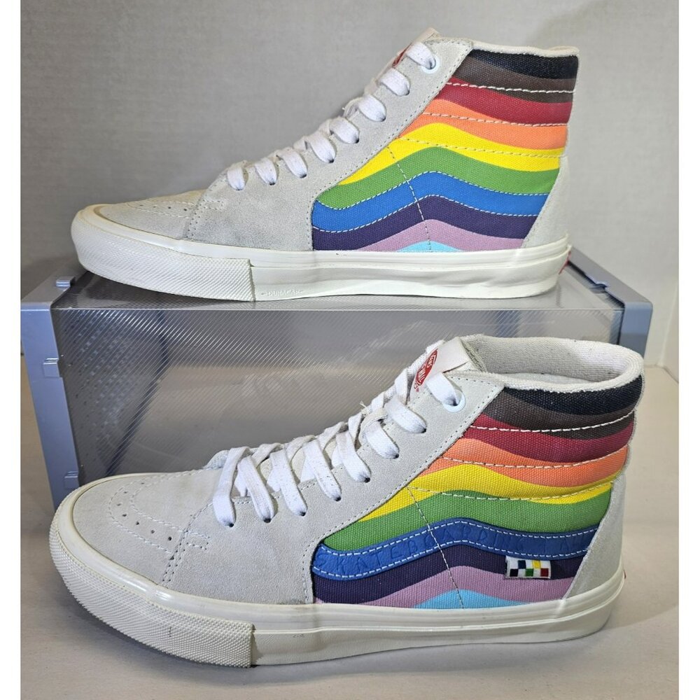 Rare Vans Men's Skate Sk8-Hi Pride White Multi Rainbow  Sneakers Size 9.5